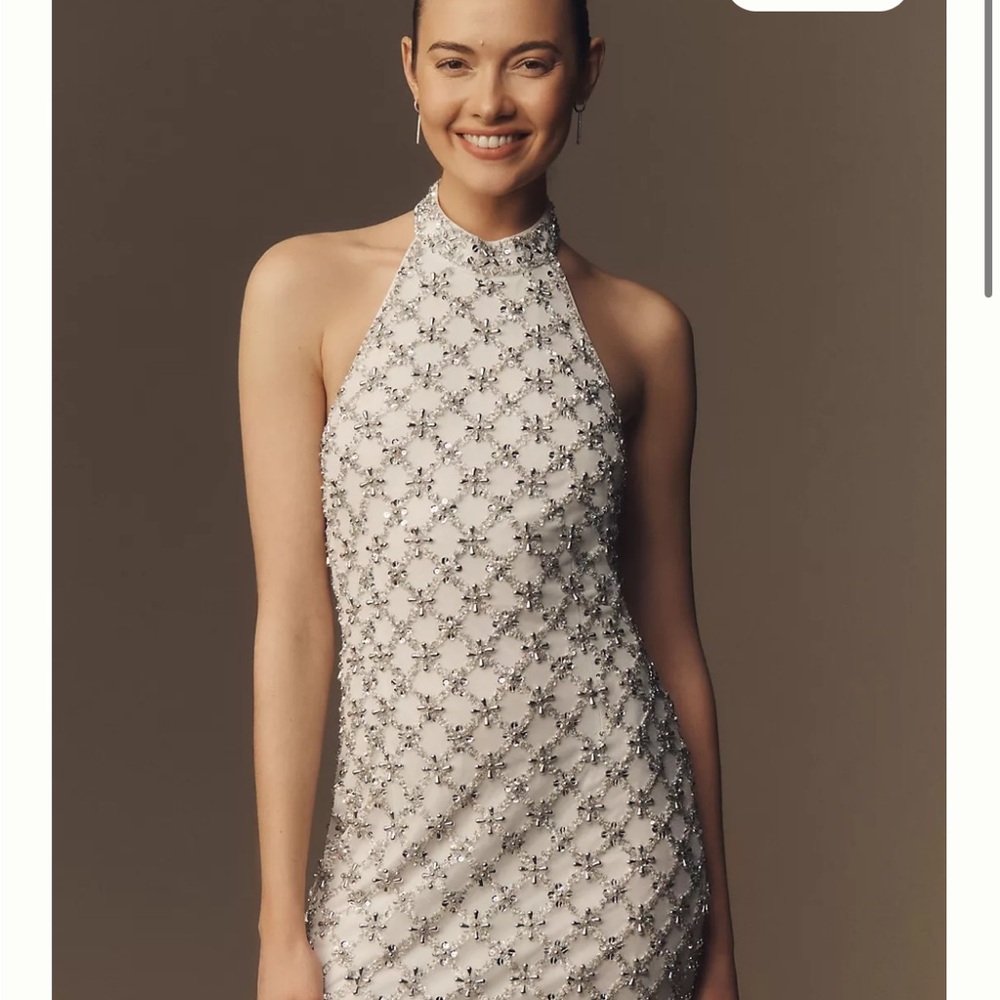 Anthropologie White Sheath Halter Mini Dress